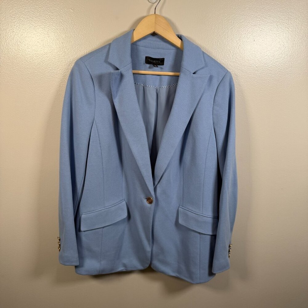 Talbots Blazer Jacket Size 16 Blue Gold Buttons Work Career Office Business